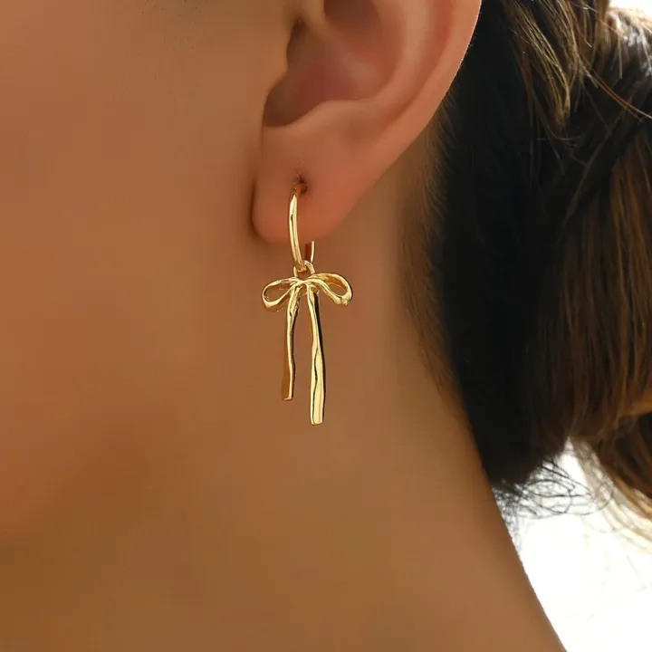 Enacolor%20New%20Simple%20Chic%20Creative%20Fashion%20Gold%20Metal%20Bow%20Fringe%20Earrings%20Elegant%20Female%20Jewelry%20-%20Image%204