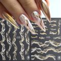 Gold Marble Blooming Ink Nail Art Stickers 3D Metallic Wave Stripes Line Geometric Manicure Nail Decals Adhesive Sliders Decors. 