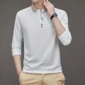 Men's Long Sleeve Turn-down Collar Waffle T-shirt Business Casual Contrast Line Polo Shirt. 
