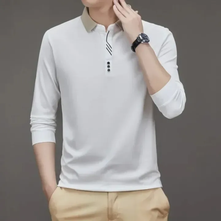 Men's%20Long%20Sleeve%20Turn-down%20Collar%20Waffle%20T-shirt%20Business%20Casual%20Contrast%20Line%20Polo%20Shirt%20-%20Image%205