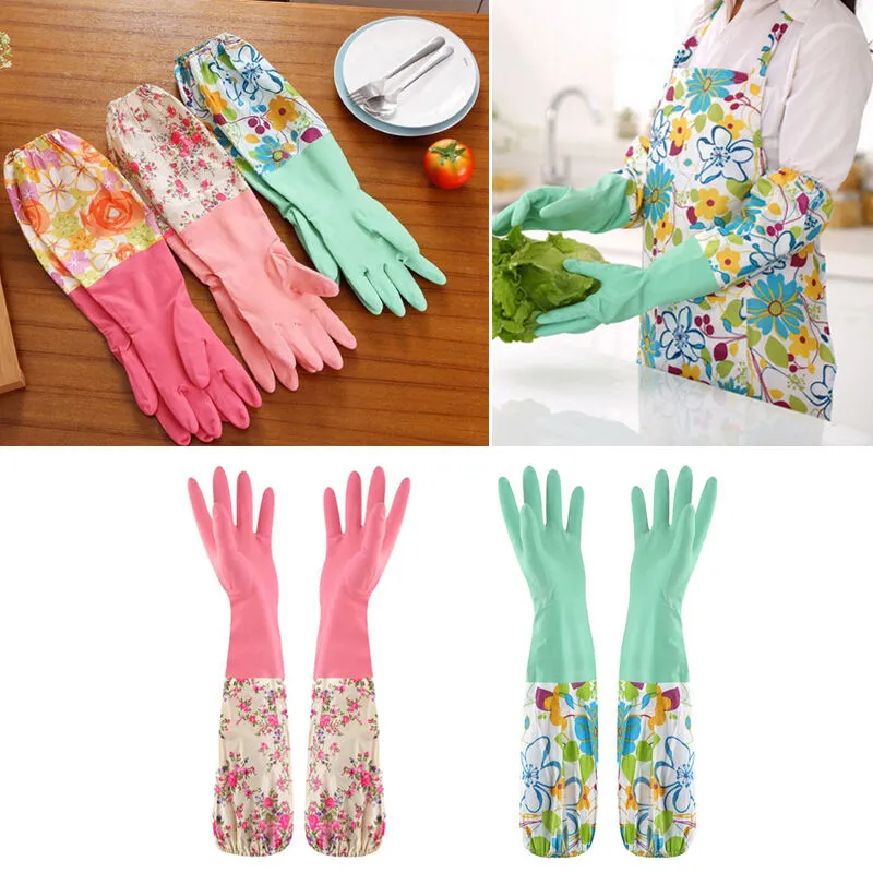 Rubber Latex Kitchen Dish Washing Gloves Cleaning Thick Warm Long