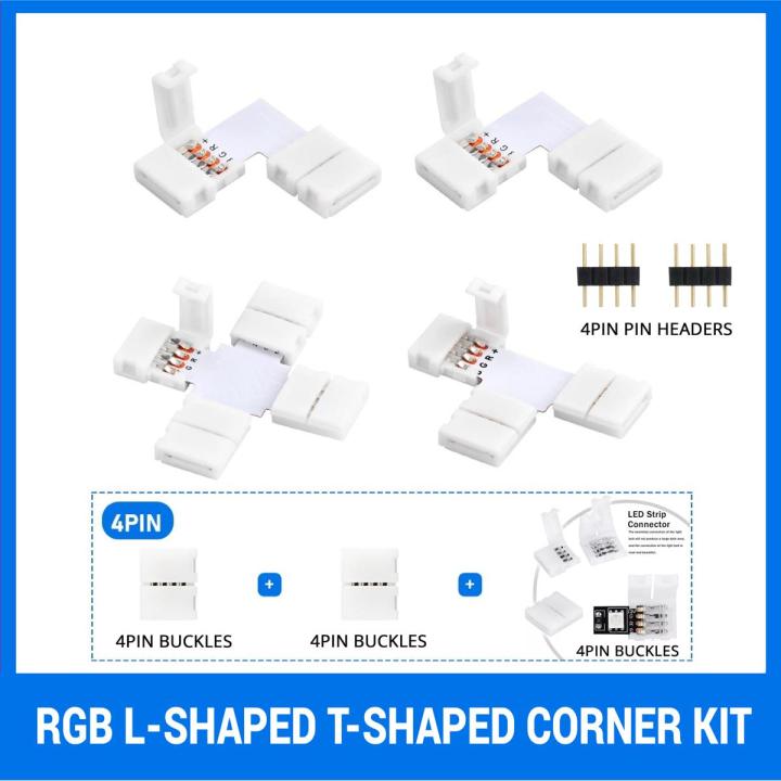 RGB 10mm SMD5050 4-pin Buckles 4-pin pin headers 4-pin double-ended cables 4-pin snaps to RGB L T X Shaped corner kit for SMD5050 Strip Light
