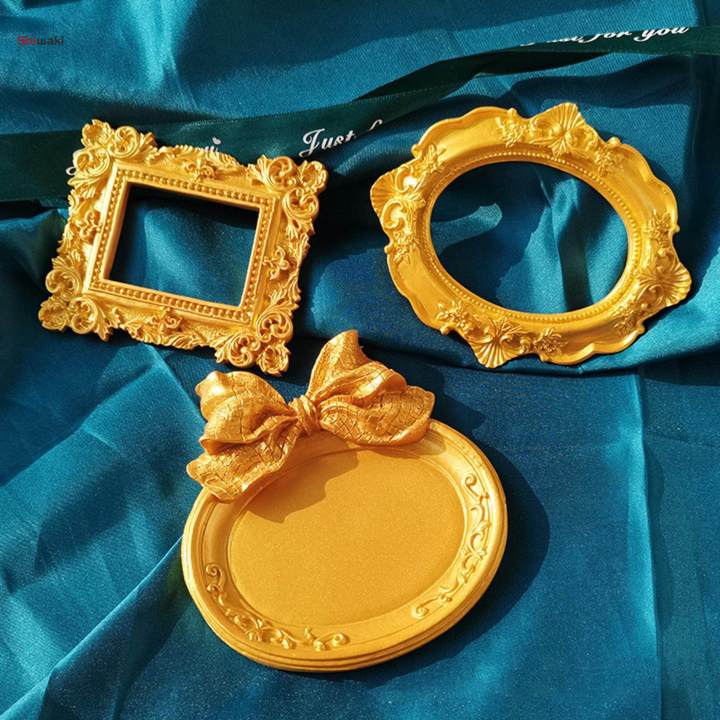 Mini Photo Frame Picture Frame Retro Ornate Jewelry Display Frame 3PCS Multi Shapes