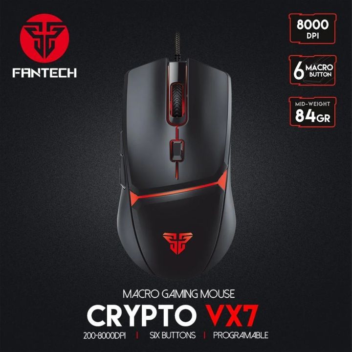 FANTECH CRYPTO VX7 Gaming Mouse 8000DPI and 6 Buttons Macro Huano 10M Switch Game RGB Wired Mouse For Laptop PC Gamer Mice