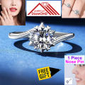 American Diamond Finger Ring Set B - Adjustable 6 Claws Snowflakes Angti Mossonite Zircon Stone Birthday Wedding Engagement Bridal Party Jewelry for Women Silver Color Combo (1 Piece Nose Pin Free Gift). 