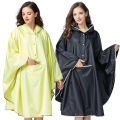 Women's Stylish Polyester Waterproof Rain Poncho Cloak Colorful Raincoat with Hood Zipper and Big Pocket on Front..
