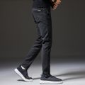 Winter Men's Warm Casual Pants Business Fashion Slim Fit Stretch Thicken Gray Blue Black Cotton Trousers Male.