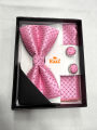 Pink Men’s Bow Tie Gift Combo with Pocket Square and Cufflinks.
