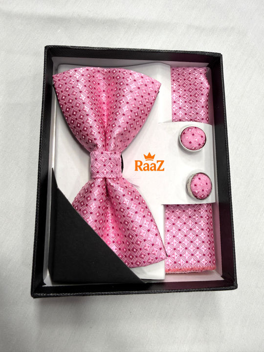 Pink%20Men%E2%80%99s%20Bow%20Tie%20Gift%20Combo%20with%20Pocket%20Square%20and%20Cufflinks%20-%20Image%203