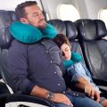 04 Pcs/set Soft Auto Inflatable Travel Neck Pillow Folding U-Shaped headrest + Eye Masks + Ear buds + Pouch Bag Foldable Soft Travel Pillow Massage for Sleeping Airplane Car Pillow Cervical. 