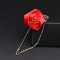 1pc Men's Suit Rose Flower Brooches Canvas Fabric Ribbon Tie Lapel Pin Badge With Tassel Chain Men Wedding Boutonniere Brooch. 