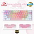 Redragon K617 Fizz 60% Wired HOT SWAPPABLE RGB Gaming Keyboard, 61 Keys Compact Mechanical Keyboard White and Pink Color Keycaps(RED SWITCH). 