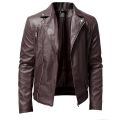 2022 Men's Oblique Zipper Casual PU Leather Jacket Youth Fashion Suit Collar Leather Jacket. 