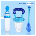 3 Pcs Baby Food Feeder Kit Squeeze Feeding Bottle with Spoon Baby Bite Pacifier Temperature Spoon Fruit Vegetable Feeder Squeezing Food Bottles Rice Paste Juice FeederInfant Fruit Feeder Pacifier Teething Toy.