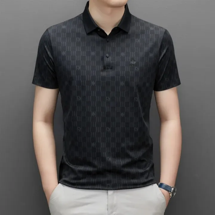 DYXUE%20Summer%20Luxury%20Seamless%20Design%20Solid%20Color%20Cool%20Short-sleeved%20brand%20Polo%20Shirt%20Men's%20Waffle%20Lapel%20Diamond%20Print%20Top%20M-4XL%20-%20Image%206