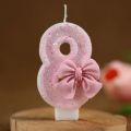 Number 8 Birthday Candles Cake Topper Candles with Pink Bow for Girl 1st Birthday Party 16th Party Cake Decoration Baby Shower.