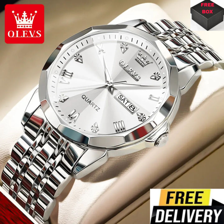OLEVS%20%209931%20Quartz%20Watch%20for%20Men%20Solid%20Stainless%20Steel%20Strap%20Rhombus%20Design%20Fashion%20Wristwatch%20Men's%20Waterproof%20Watch%20-%20Image%202