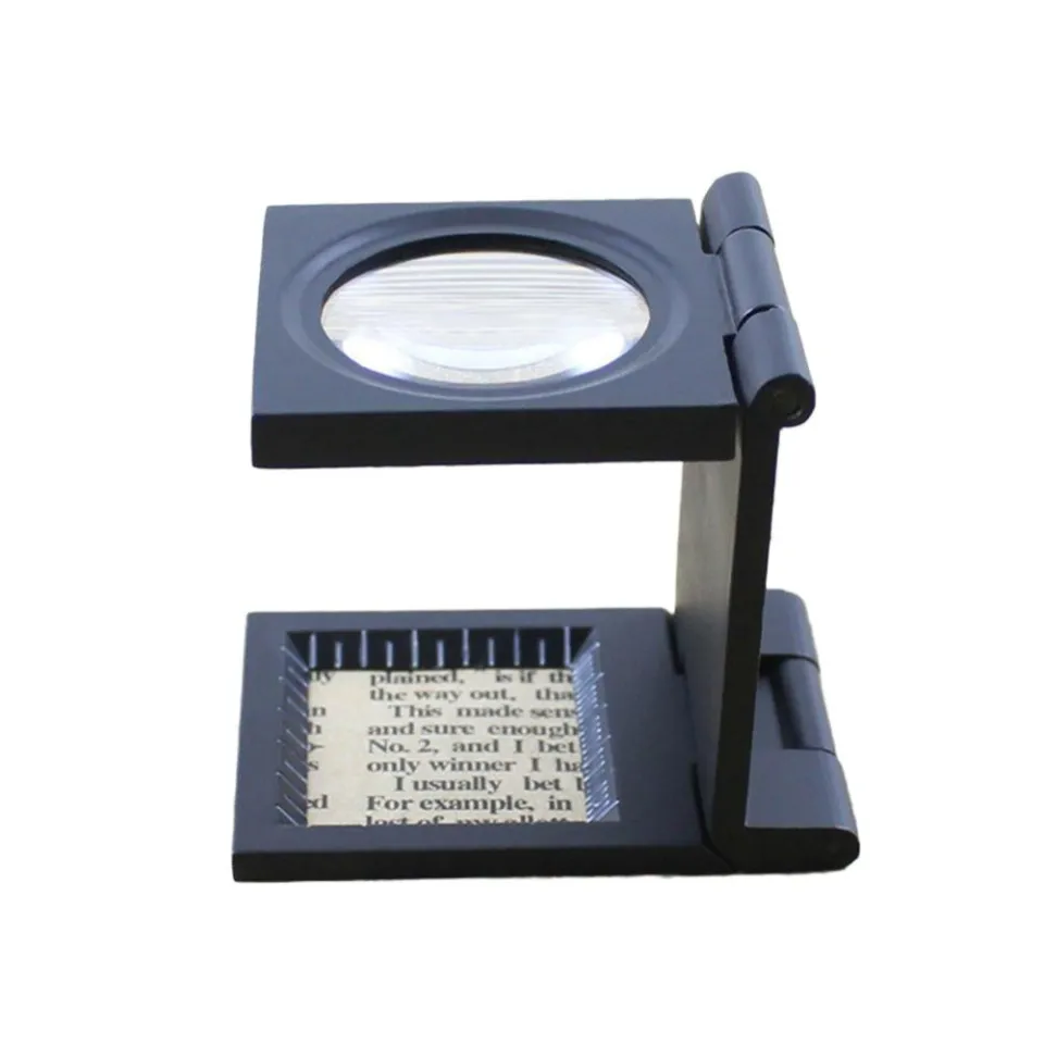 10x Three Folding Magnifier With LED Lights Hands Free Standing Illuminated Magnifying Glass Portable Zinc Alloy Magnifying Loupe With Scale For Textile Optical Jewelry Inspection Tool - View #8