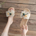Soft sole non-slip wear sweet girl sandals 2024 new summer bow flat fashion and versatile beach shoes. 