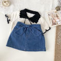Cutemily Spring/Summer Baby Girls Kids Cute Denim Skirt Short Skirt Female Treasure Bow Lace-up Shorts Skirt. 