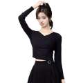 Uniqlo Spring Summer Autumn Collection Interior and Exterior Slim fit Women's Solid Color Short T shirt V neck Long Sleeve Bottom Shirt.