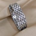 Greatera Chunky Inlaid Rhinestone Geometric Wide Stainless Steel Bangles Bracelets for Women Gold Color Charm Waterproof Jewelry.