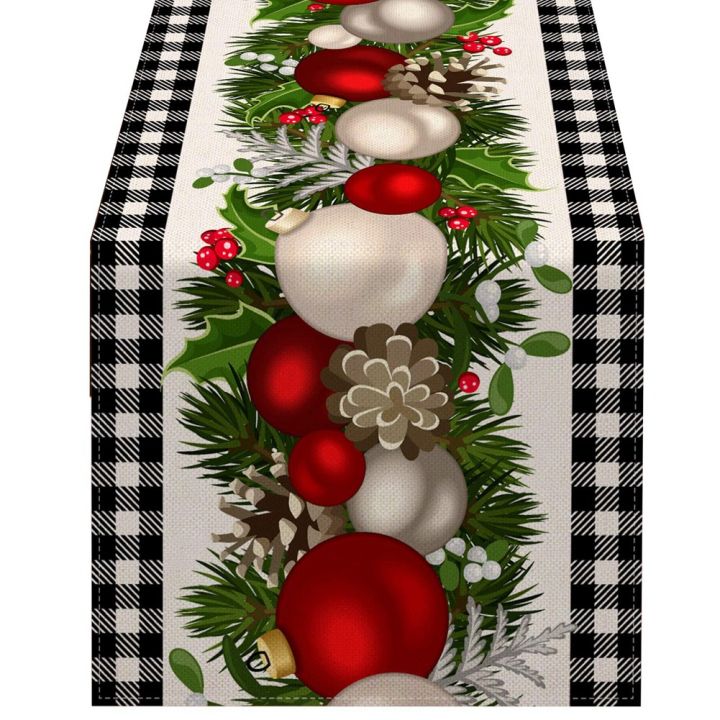 Black and White Gingham Christmas Check Plaid Table Runner Table Runner Holiday Home Kitchen Decor