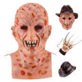 Halloween Freddy Mask Krueger Killer Cosplay Gloves Hat Horror Costume Full Head Latex Mask Masquerade Supplies.