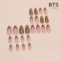BTS【WITH GLUE】24Pcs Gold Leopard Print Removable Fake Nails DIY Art Design False Nails Wearable Nails Stylish Pattern Artificial Nails.