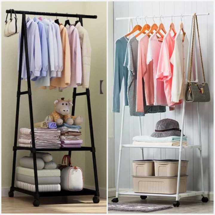 Fashion Laundry Movable Organizer Stand Clothes Display Rack with Storage Shelf Coat Racks Multi Function Hanger Creative Portable