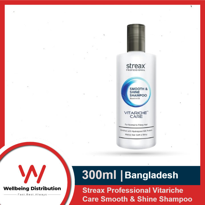 Streax Professionals Shampoo 300ml Vitariche Care Smooth & Shine Shampoo with Biovit-A-OX for Dry & Frizzy Hair | Made in BD