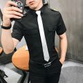 Captain Clothes Air Force Pilot Uniform Shirt Men Aviation White Black Slim Fit Social Work Cosplay Short Sleeve Dress Shirt Men.