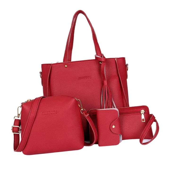 Red%20Tassel%204%20Pieces%20Handbag%20Messenger%20bag%20Tote%20Bag%20Purse%20for%20Womens%20Ladies%20-%20Image%206