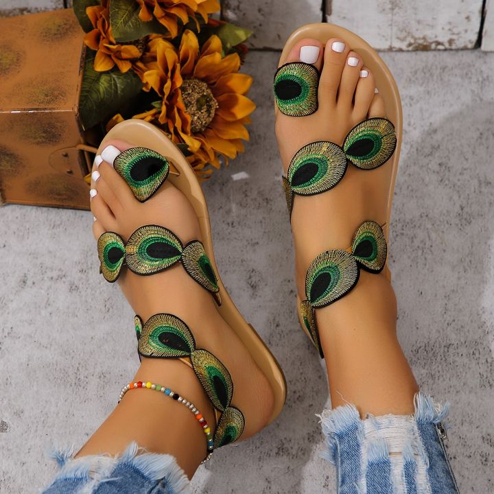 Yellow%20Embroidered%20Faux%20Flower%20Fashion%20Sandals%20Flat%20Plus%20Size%2043%20Summer%20Outdoor%20Beach%20Shoes%20Travel%20Mom%20Shoes%20-%20Image%202