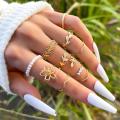 5Pcs/10Pcs Imitation Pearl Leaf Flower Rings Set For Women Rhinestone Butterfly Finger Ring Metal Knuckle Finger Ring Jewelry.