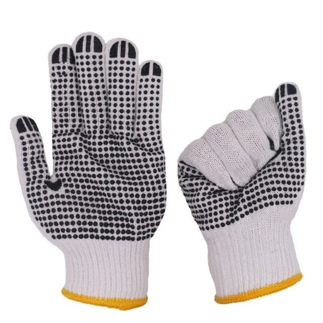 1Pair Knitted And PVC Black Dotted Working Hand Gloves, For Construction, Household, workshop, Materials Handling Etc