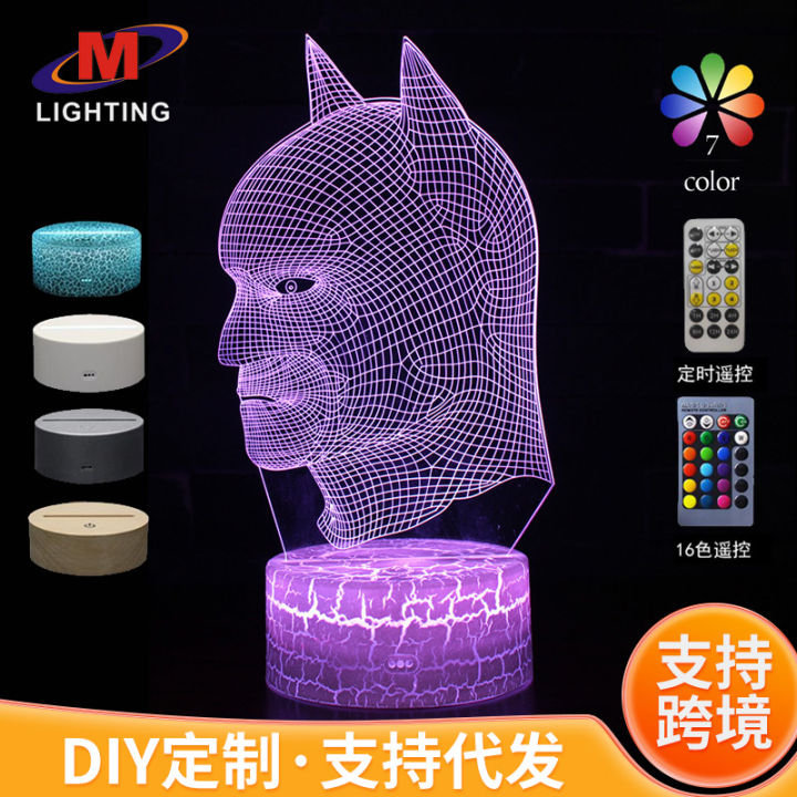 Exclusive for Cross-Border Batman Jack Series 3D Table Lamp LED Lamp Creative Gift Visual Stereo Seven-Color Night Light