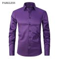 Men's Purple Bamboo Fiber Dress Shirts Brand Long Sleeve Shirt Solid Slim Fit Casual Formal Non Iron Work Shirt Camisa Masculina.