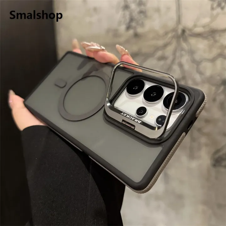 Smalshop%20For%20Magsafe%20Anti-slip%20Armor%20Lens%20Stand%20Phone%20Case%20For%20Samsung%20S25%20S24%20FE%20S23%20Plus%20S22%20Ultra%20Wireless%20Charging%20Black%20Clear%20Cover%20-%20Image%207