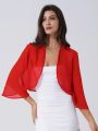 Women 3/4 Sleeve Solid Color Chiffon Open Front Cardigan Bolero Jacket Shawl Wraps Spring Summer Outdoor Casual Wear. 