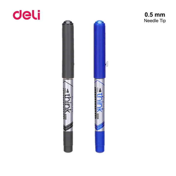 Deli%20Think%20Q200%20Roller%20Pen%20Smooth%20Writing%20-%20Black%20/%20Blue%20Ink%20-%20Image%202