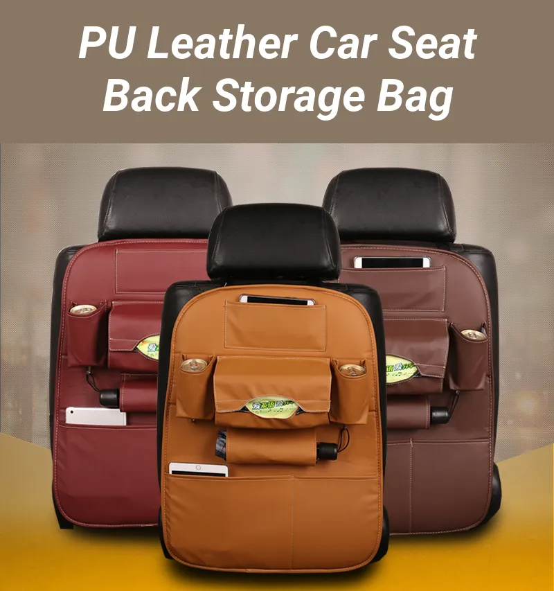 Auto parts PU Leather Car Seat Back Storage Bag Waterproof Seat