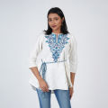 VIRGO WHITE TENCEL SHORT KURTI FOR WOMEN. 