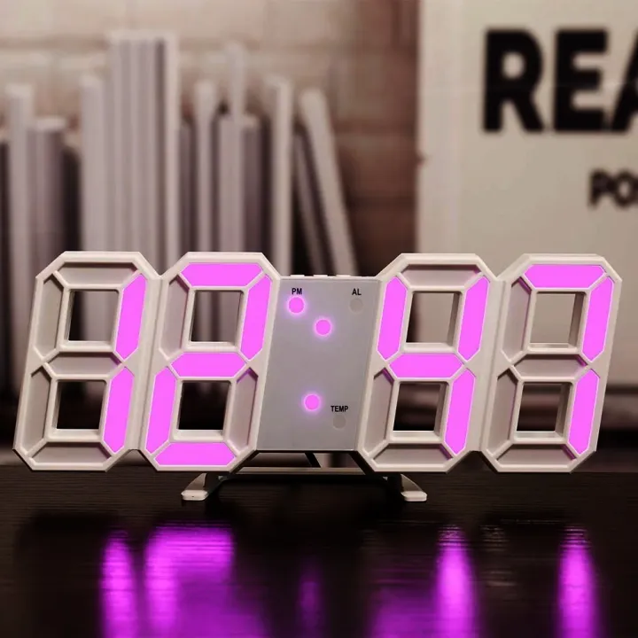 Large 3D Remote Control LED Digital Wall Clock, Multi-Function Date and ...