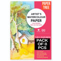 Premium Artist Watercolor Paper 300gsm Cold-Pressed 100% Cotton for Sketching & Mixed Media, 7.25x10.85 inch, Pack of 8. 