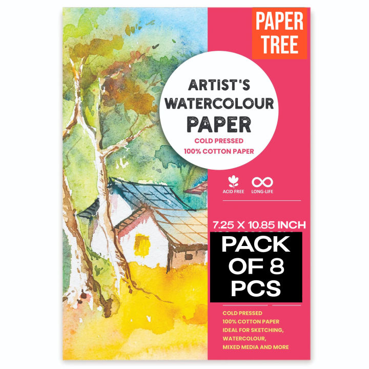 Premium%20Artist%20Watercolor%20Paper%20300gsm%20Cold-Pressed%20100%25%20Cotton%20for%20Sketching%20&%20Mixed%20Media,%207.25x10.85%20inch,%20Pack%20of%208%20-%20Image%204