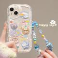 Korean 3D Rabbit Phone Chain Lanyard Clear Soft Case For Iphone 6 6S 7 8 Plus X XS Max XR 11 15 Pro Max 12 13 Mini Cartoon Phone Case Shockproof TPU Silicone Back Cover. 