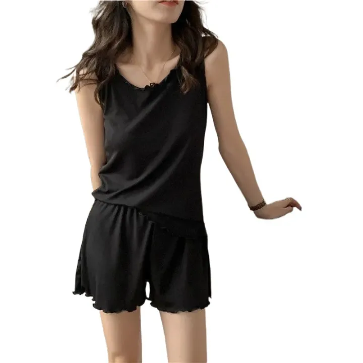 Short%20pajamas%20women's%20new%20color%20ice%20silk%20vest%20summer%20camisoles%20shorts%20two-piece%20suit%20feeling%20loungewear%20aliexpress%20-%20Image%205
