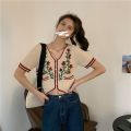 V Collar Sweater Women's Top Summer 2023 New Korean Style Internet Celebrity Style Short Chic Niche Bottoming Shirt.