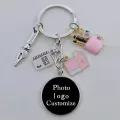 DIY New Charm Enamel Pen Holder Keychain Notebook Keychain A-Z Convex Glass Round Keyring Gift for Friends Teacher. 
